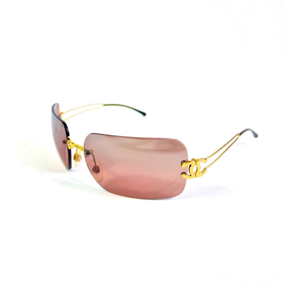 💯AUTH CHANEL RIMLESS BROWN PINK MIRROR SUNGLASSES 4068 GOLD Y2K excellent cond
